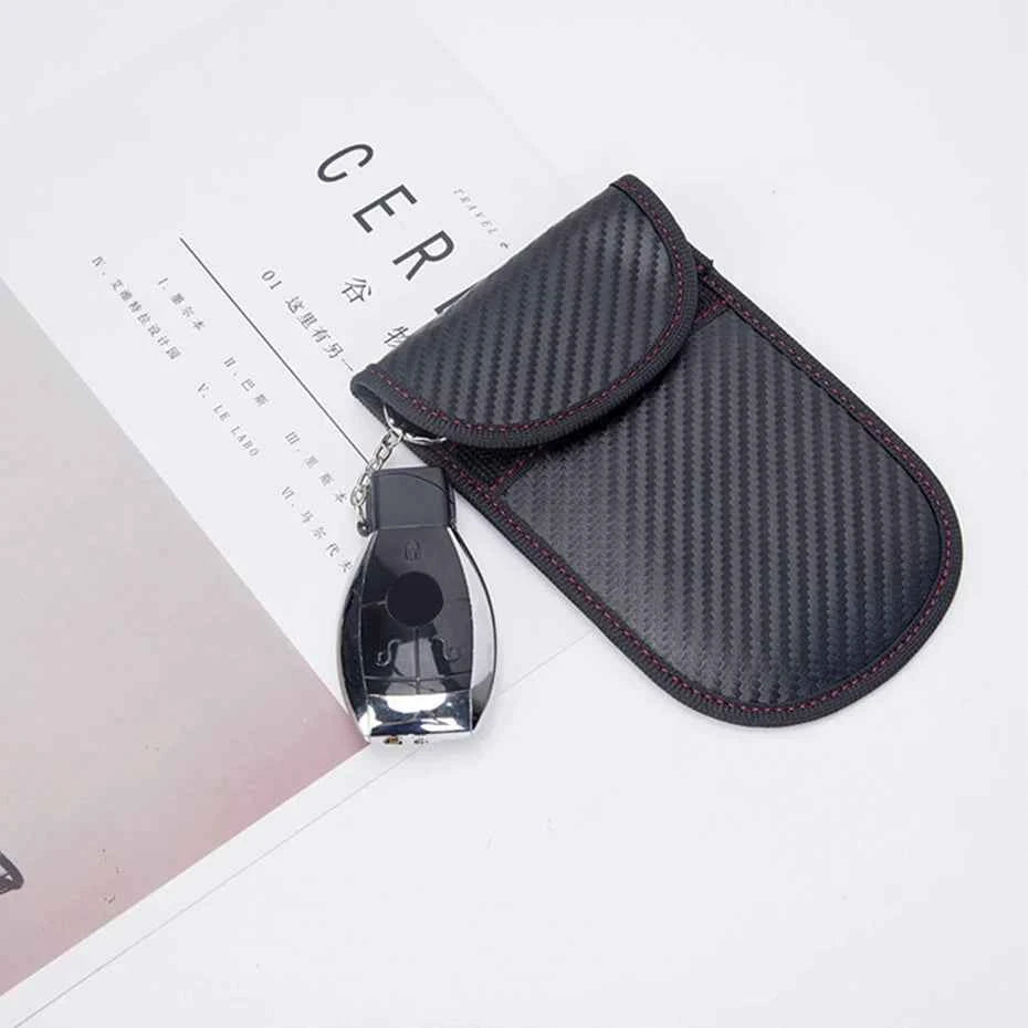 Faraday Bag for Key Fob Cage Protector Car RFID Signal Blocking Key Fob Protector Anti-Theft Pouch Double-Layers of Carbon Fiber