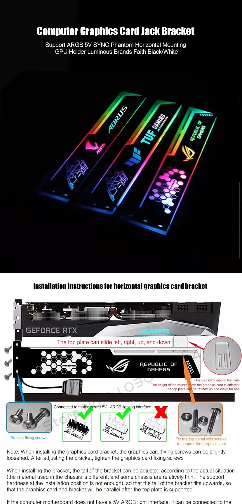 GPU Holder 5V ARGB VGA Support 3090 3080 4090 Graphics Card Bracket M/B AURA SYNC, MOD Gamer Cabinet Decoration