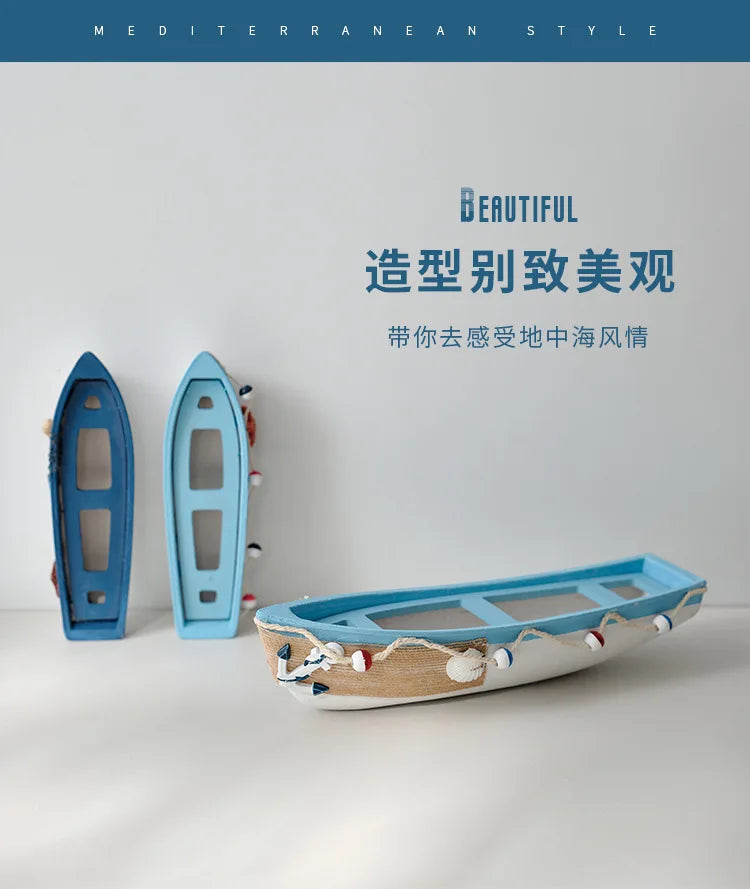 Mediterranean Wooden Boat Ornament Crafts Children's Room Office Home Decoration Wooden Sea Theme Home Decor