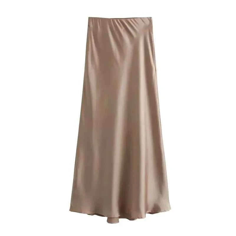 MUJER Woman 2026 Satin Skirt Women High Waist Long Skirts For Women Summer Black Midi Skirt Woman Office Elegant Women's Skirts