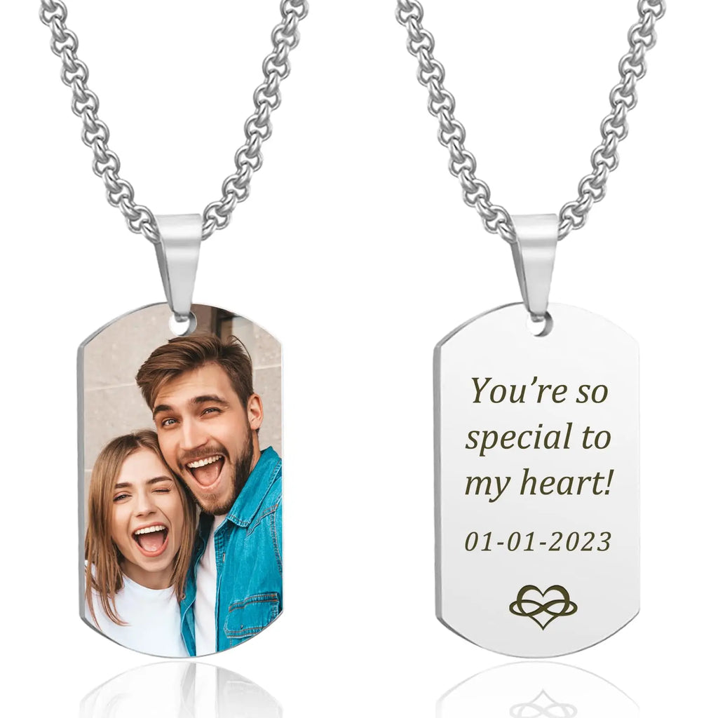 Custom Dog Tag Pendant Necklace Engraving Text/Pictures/Memorial Photo Stainless Steel Personalized Necklace for Men Women Gifts