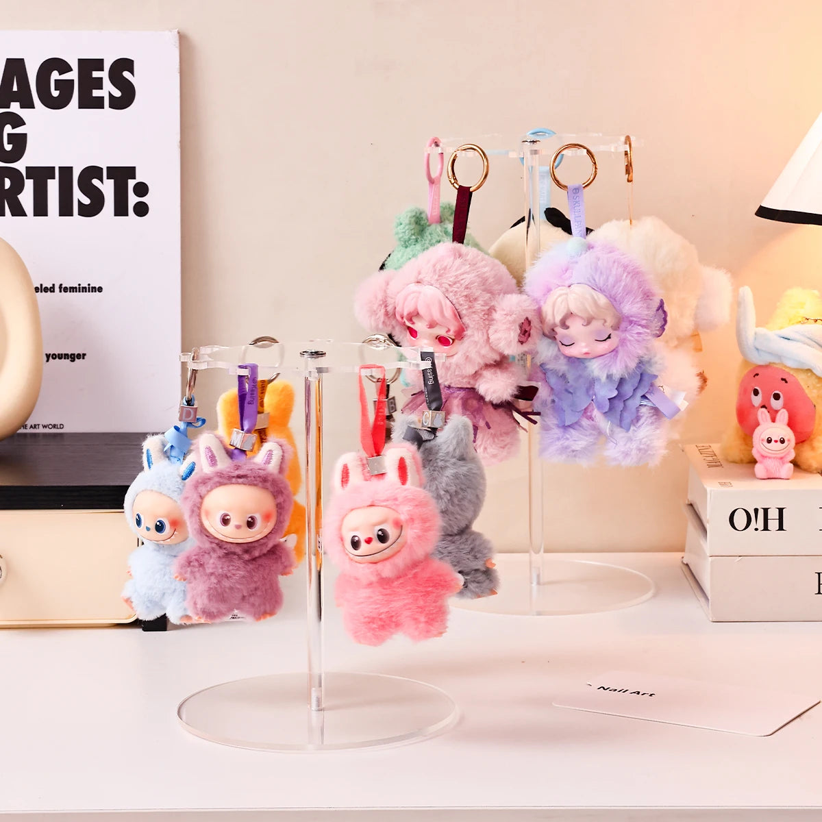 1pc transparent acrylic for Labubu display stand  360 ° rotating plush toy pendant blind keychain organizer jewelry organizer