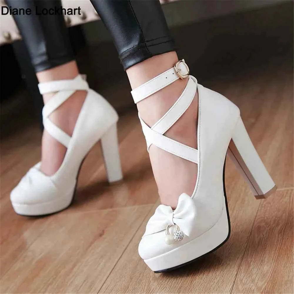 High Heels Women 2025 Trend Chunky Heels Platform Lolita Mary Jane Elegant Party Korean Shoes Dress White The Glossy Fashion
