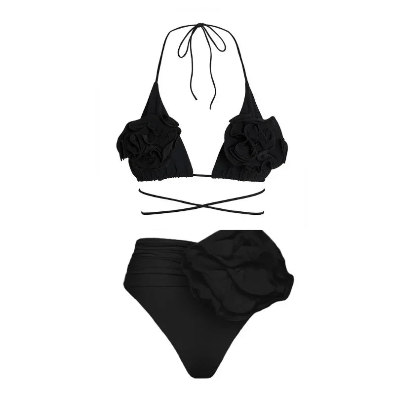 2026 New Sexy White 3D Flower Solid Two Piece Push Up Bikini Set Luxury Swimwear Women Swimsuit Beachwear Summer Bathing Suit