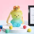 Bear Water Bottle 800ml Cute Kawaii Teddy Bear Water Bottle with Straw & Strap Leak-Proof Drinking Cup Gift for Kids & Girls