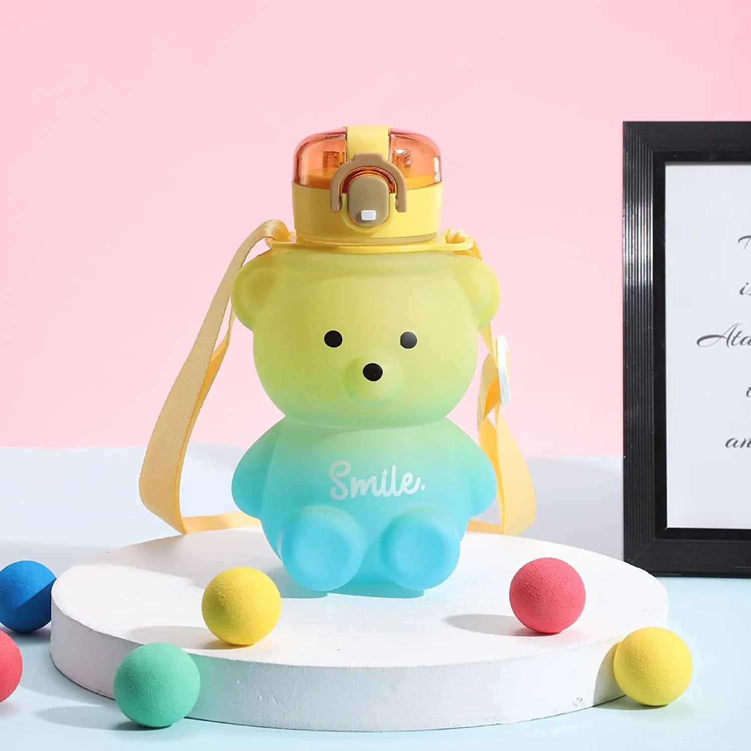 Bear Water Bottle 800ml Cute Kawaii Teddy Bear Water Bottle with Straw & Strap Leak-Proof Drinking Cup Gift for Kids & Girls