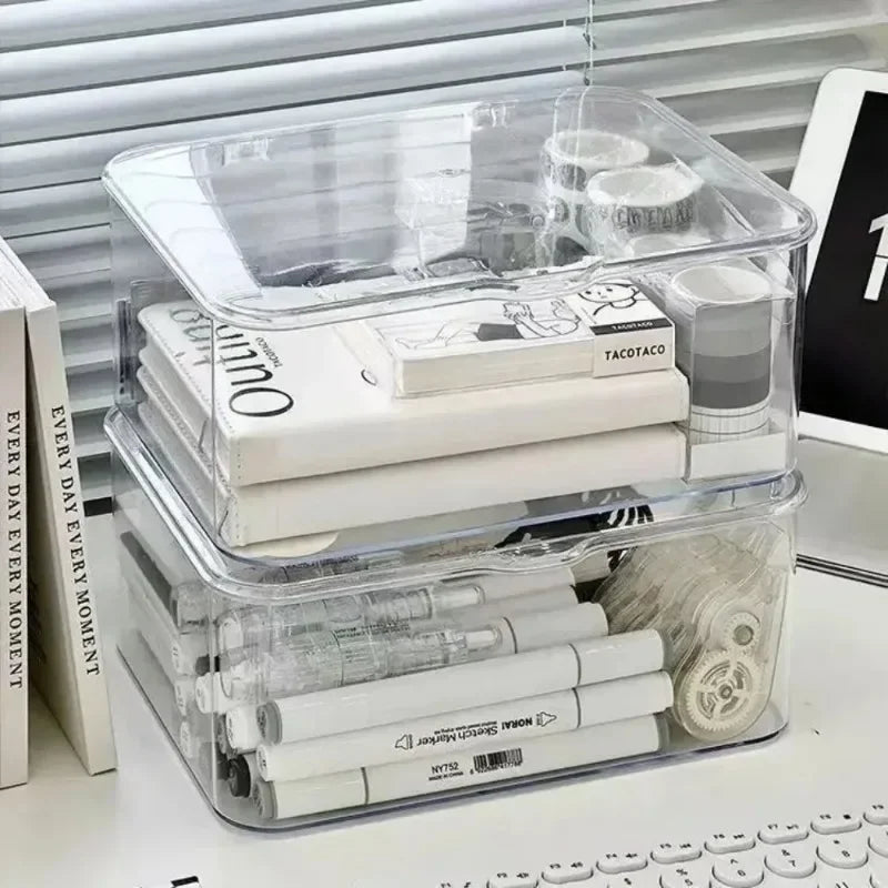 Clear Acrylic Clamshell Storage Organizer Box Multi-Purpose Desktop Organizer for Stationery Home Office Makeup Jewelry Bathroom