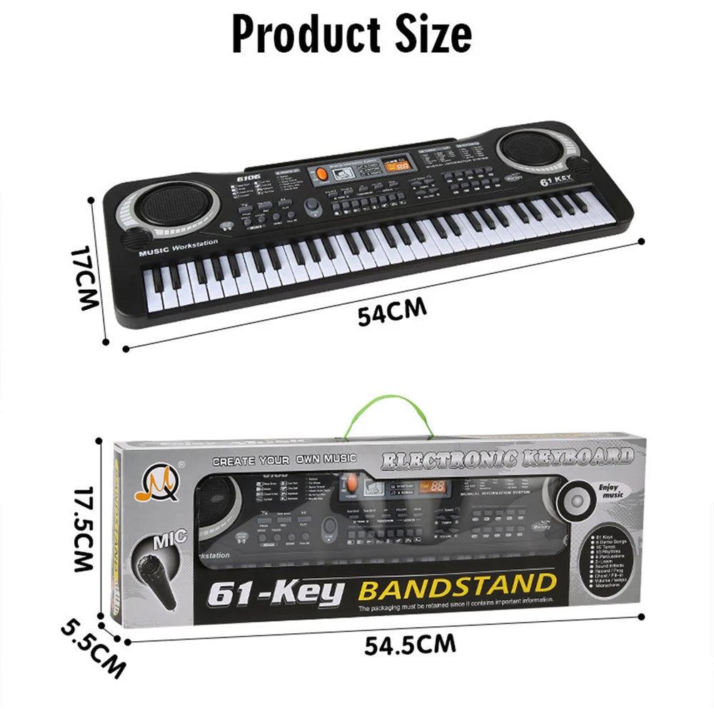 Kids Electronic Piano Keyboard Portable 61 Keys Organ with Microphone Education Toys Musical Instrument Gift for Child Beginner