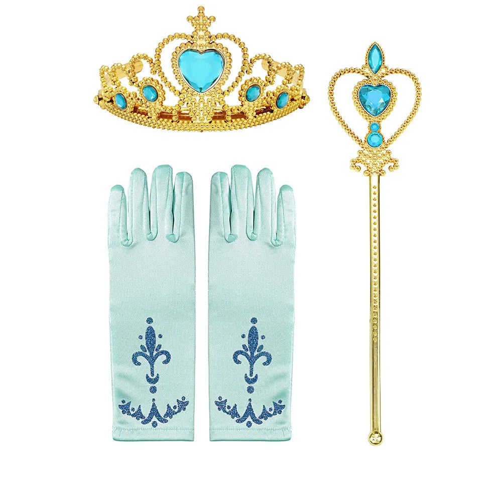 Girl Princess Costume Accessories Gloves Wand Crown Jewelry Set Princess Wig Braid Princess Dress Costume Cosplay Accessories
