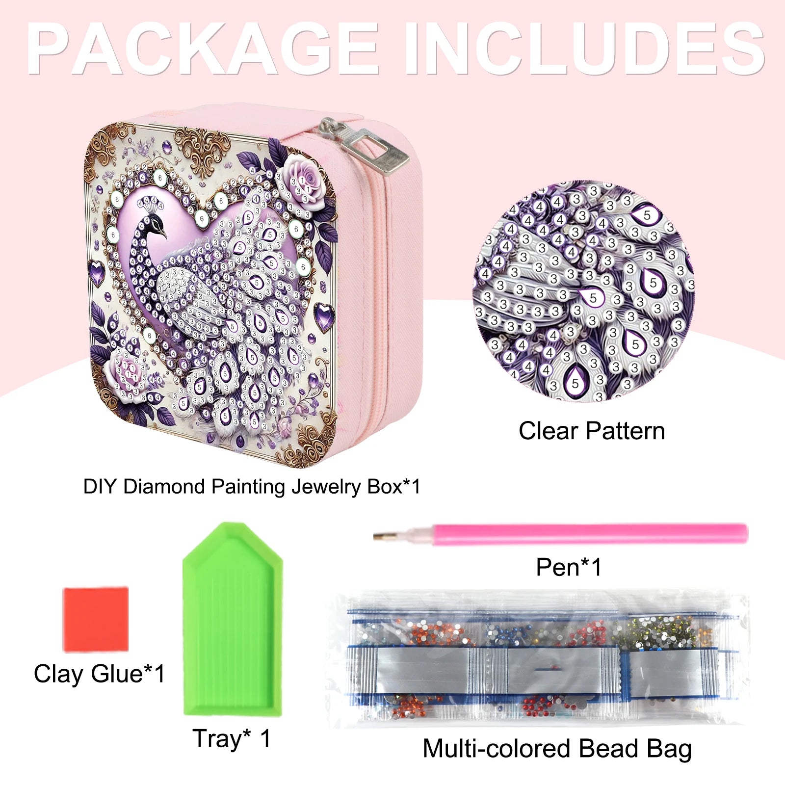 Diamond Art Painting Jewelry Organizer Box kit,DIY Peacock Jewelry Box for Adults, Portable Jewelry Case Jewelry storage Gifts