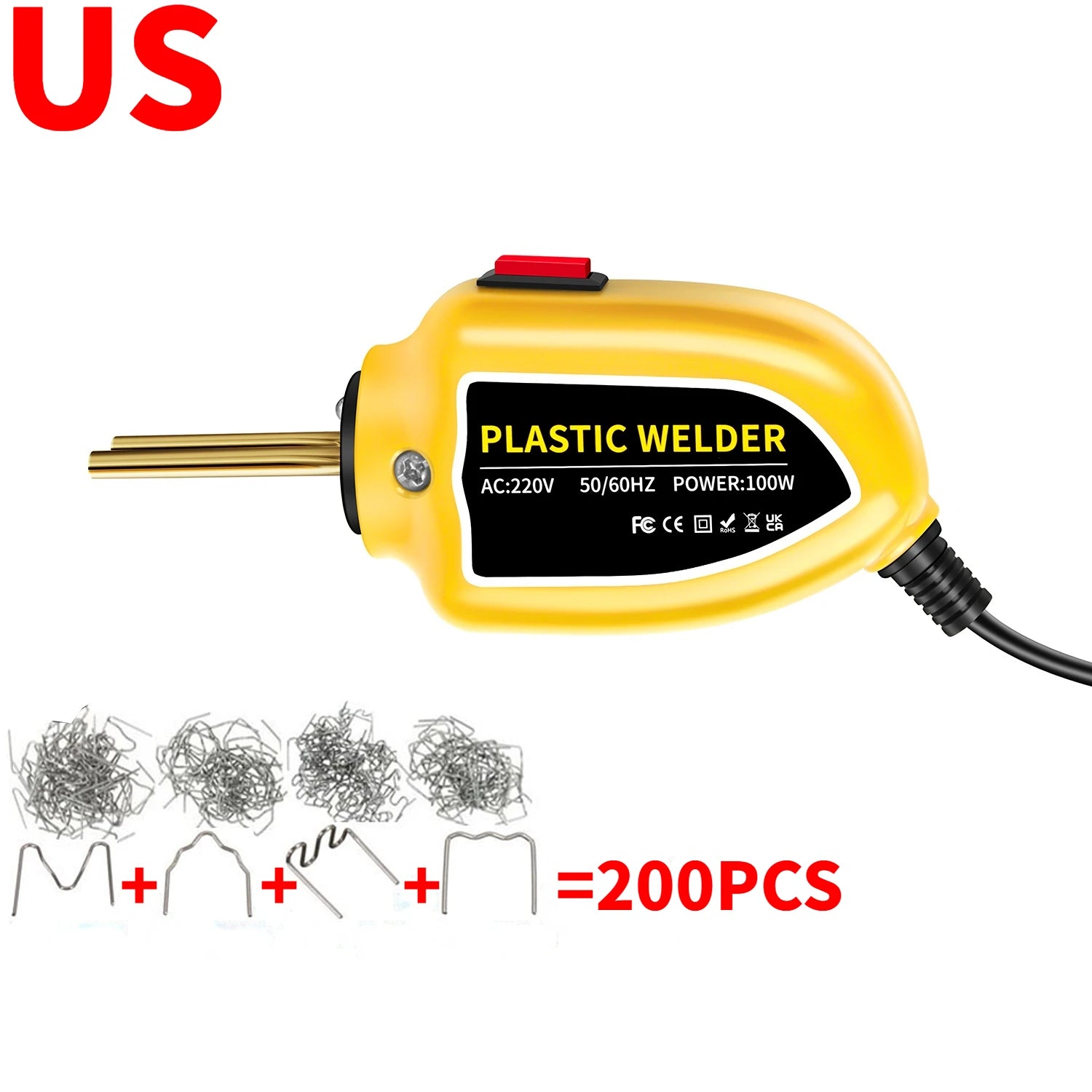 Mini 100W Plastic Welding Machine Plastic Welder Gun 200pcs Hot Stapler Bumpers Heat Gun Plastic Welder Soldering Repair Tools