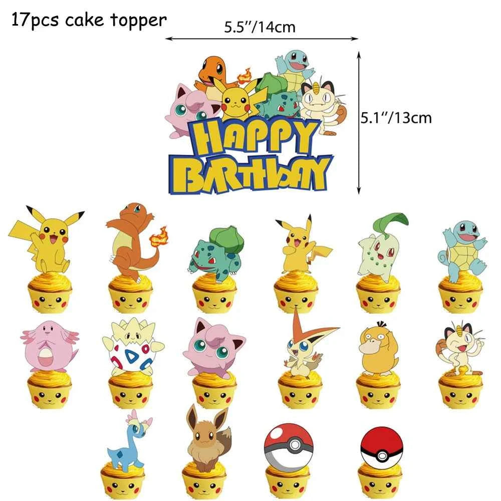 Pokemons Party Birthday Decoration Happy Pikachu Theme Tableware Cups Plates Balloons Banner Supplies Kids Favors Baby Shower