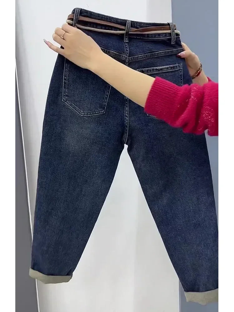 Y2k Jeans Pear-shaped Plus Size Women's Jeans Baggy Haren Pants 2023 New High Waist Elastic Slimming Pantalones De Mujer