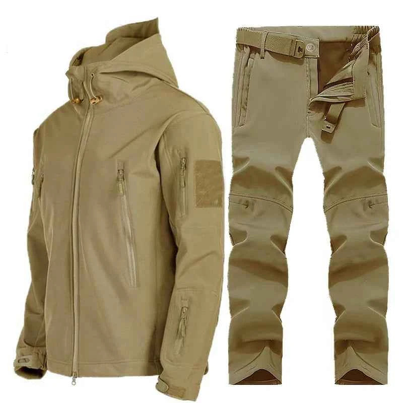 Winter Autumn Tactical Jackets Elastic Men Fleece Waterproof Suits Fishing Warm Hiking Camping Tracksuits Set Hood Coat S-5XL