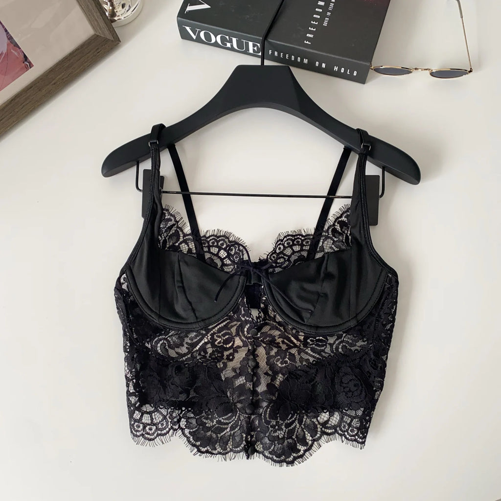 Summer Lace Hollow out ort Design Sensual Pure Desire Sexy Top Women's Strapl Crop Vest Tulle Me Brtte Outfit