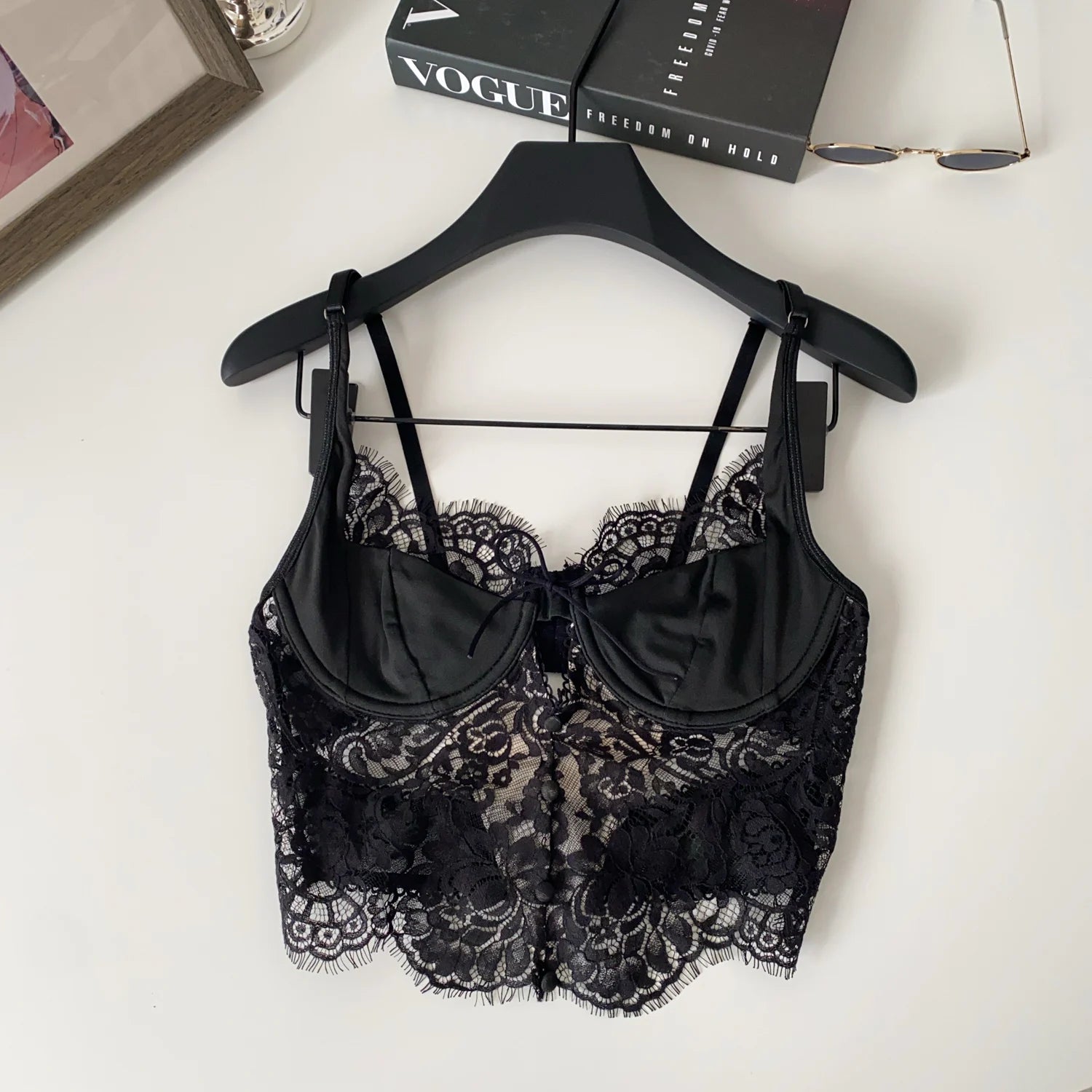 Summer Lace Hollow out ort Design Sensual Pure Desire Sexy Top Women's Strapl Crop Vest Tulle Me Brtte Outfit
