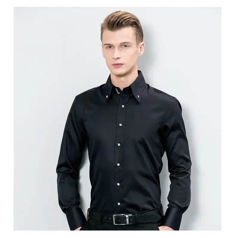 Men's Dress Shirts with New Stretch and Anti-Wrinkle Technology, Long Sleeve Business Blouse for Slim Fit Camisa Social