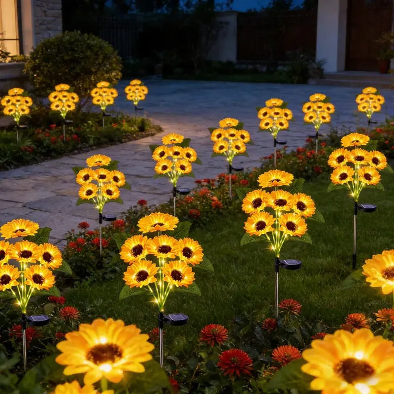 Solar Garden Lights Outdoor Sunflowers Garden Decor Lawn Lamp Waterproof Outdoor Decorations for Landscape Ard Patio Fence
