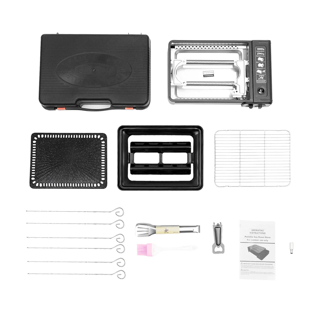 Portable Camping Grill Gas Stove, Butane Gas Burning Grill, Barbecue Grill Cooker for Ooutdoor Grilled Meat, Vegetables