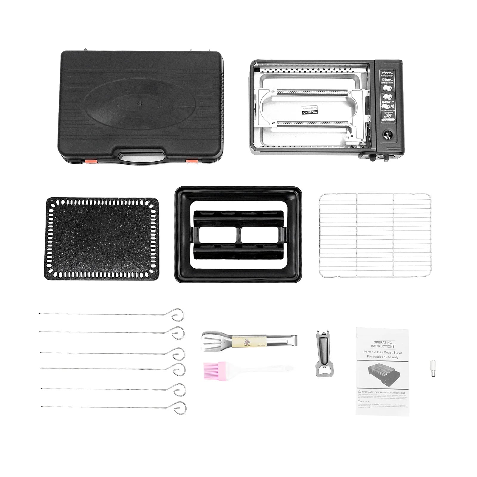 Portable Camping Grill Gas Stove, Butane Gas Burning Grill, Barbecue Grill Cooker for Ooutdoor Grilled Meat, Vegetables