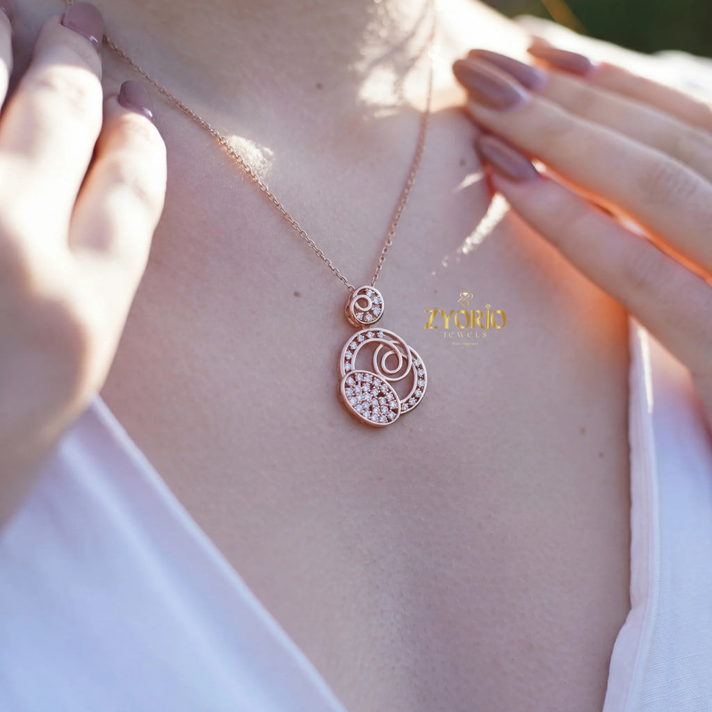 Sterling Silver Triple Circle Diamond Pendant Necklace Modern Luxury Jewelry for Engagement Wedding Anniversary Party