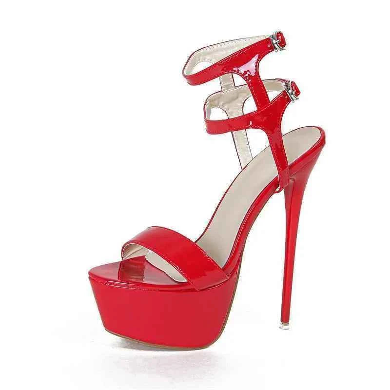 Liyke Sexy Red High Heels Platform Sandals For Women Fashion Double Buckle Strap Open Toe Wedding Banquet Shoes Big Size 45 46