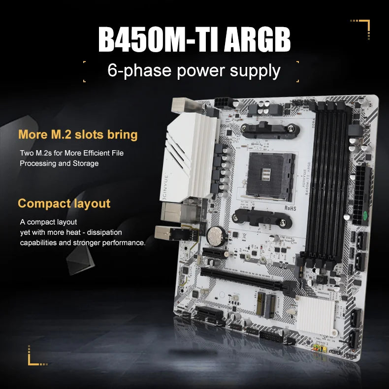 ARGB M-ATX Motherboard Classic AMD B450 4 DDR4 Memory AM4 Mainboard M.2 NVME (Supports Ryzen 5500 5600 5600G CPU) Full New
