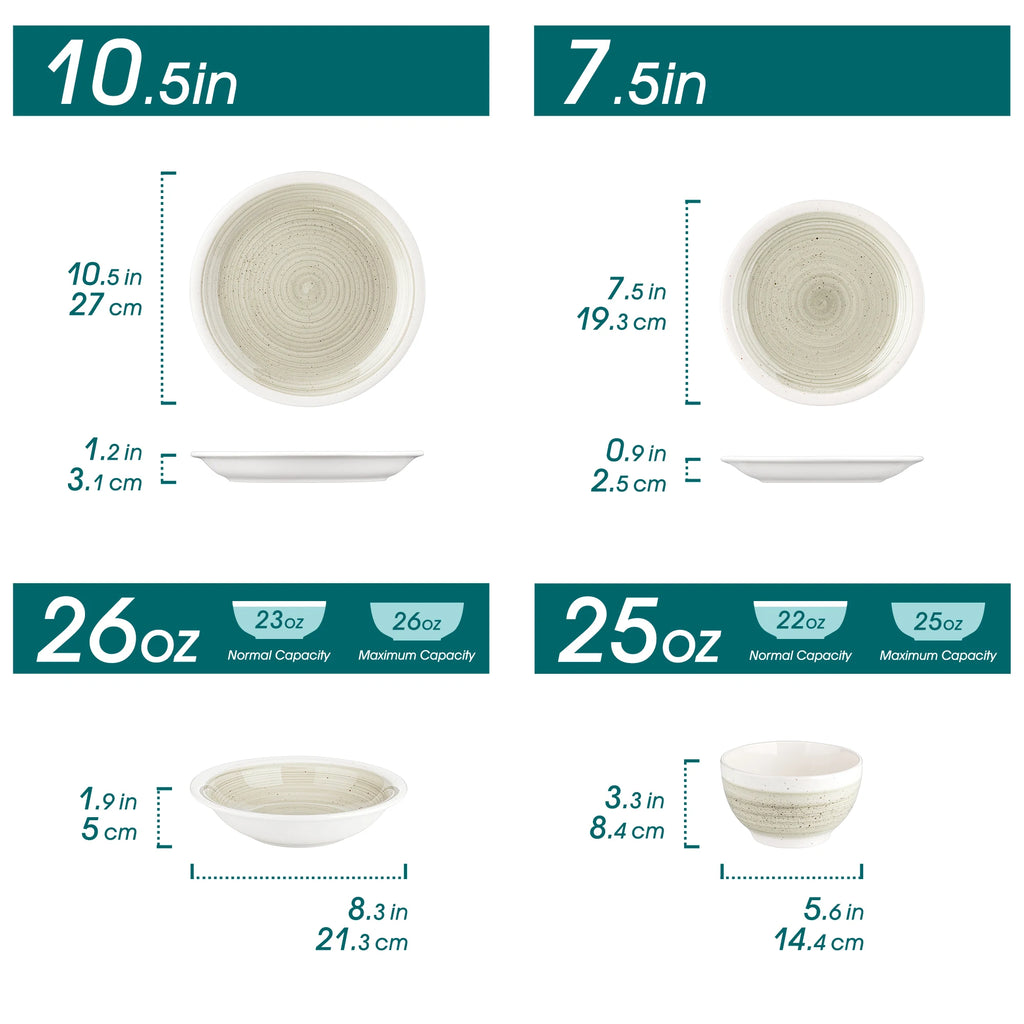 VANCASSO ORI 16/32 Piece  Stoneware Tableware Set with Dinner/Dessert Plate Cereal/Pasta Bowl  for 4/8 person 4 color Optional