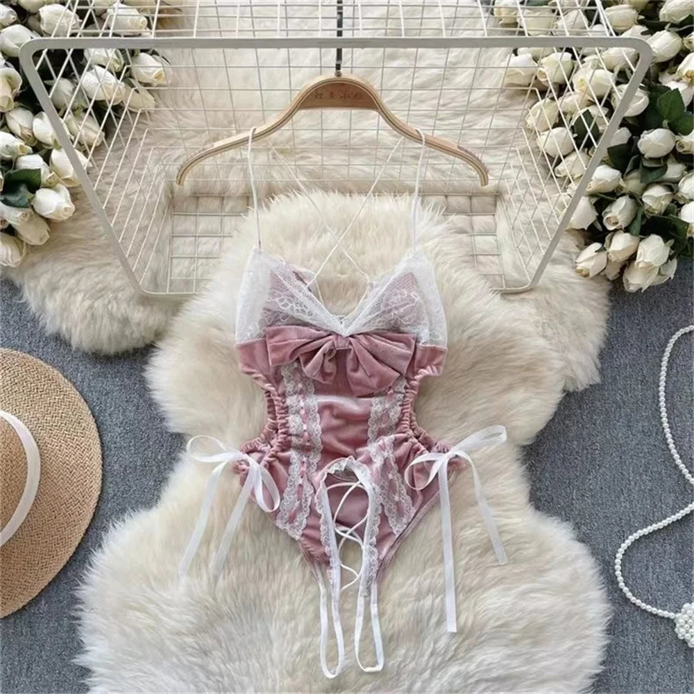 Summer Girls Sexy Hot Sweet Transparent Suspender Mini Dress Women Elastic Waist And Backless Strap Lolita Pajamas Bubble Skirt