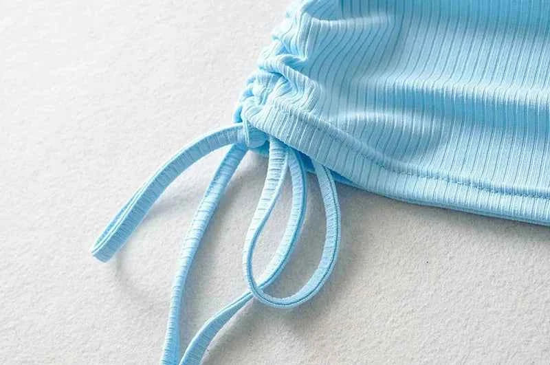 2025 Summer NEW Arrival Women Solid Color Sexy Causal Crop Top With String Both Side Club For Fashion Ladies