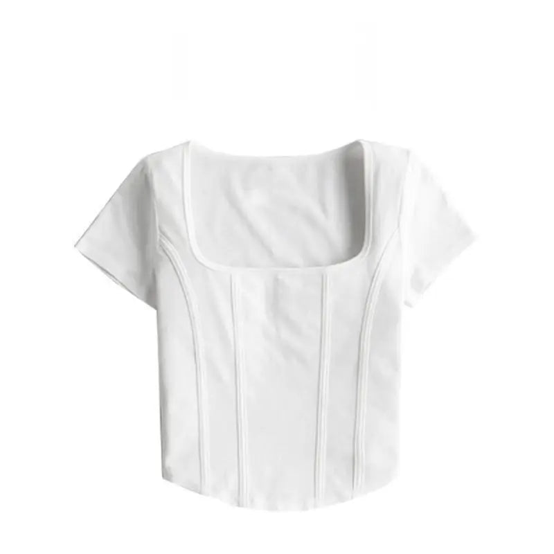 T Shirt Crop Top Women Summer 2026 Flowers Print Cotton Square Collar Pullovers Woman Short Sleeve Tees Slim Fit Sexy Top Female