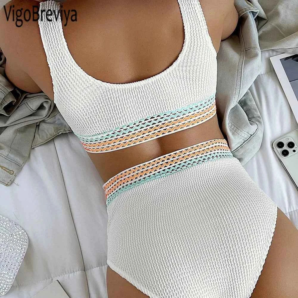 VigoBreviya 2026 White Strapped Swimwear Women Sexy High Waist Cut Bikini Push Up Swimsuit Backless Summer Beach Bathing Suit