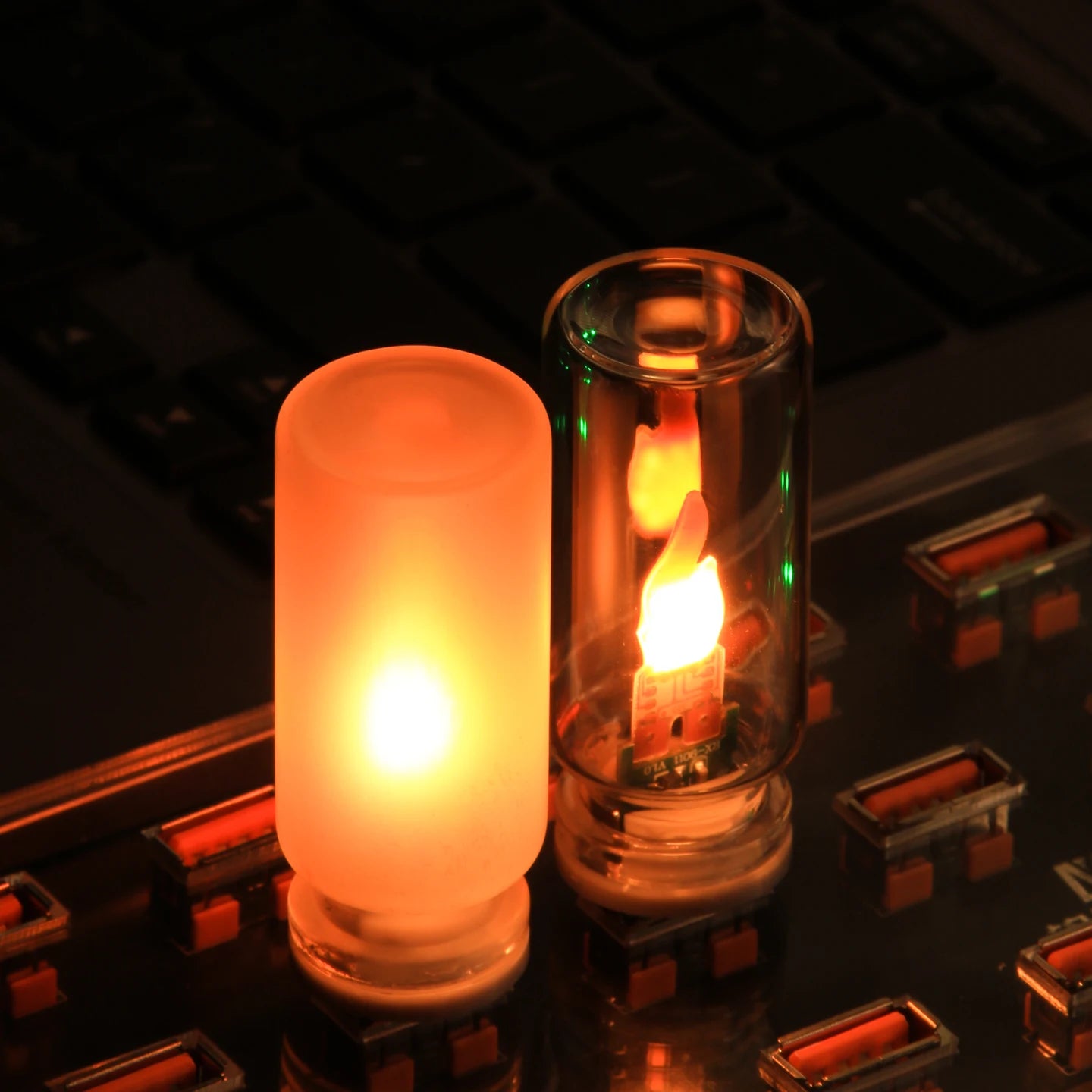 USB Flame Flickering LED Frosted Clear Glass Candle Night Light Simulated Flame for Car Home Room Laptop PC Festival Decoration