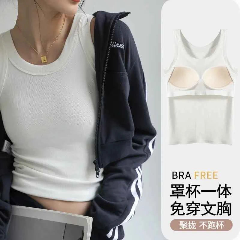 New Women Solid Round Neck Ribbed Tank Top Camisole Women Summer Basic Elastic TankTop One-piece Vest with Chest Pad Y2k