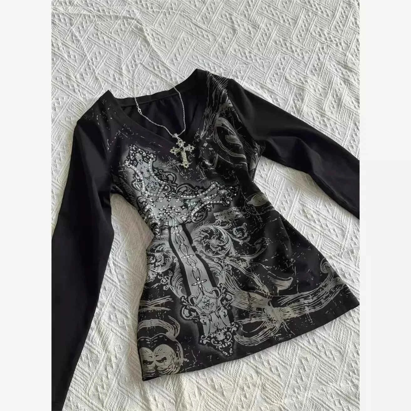 Retro Hip Hop Y2K T-Shirts Fashion Women Sexy Long Sleeve Gothic Vintage Punk Streetwear Tops Casual Slim Hot Girl Autumn Tees