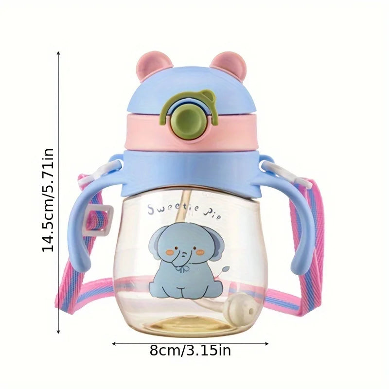 Cute Cartoon-Style Direct Drinking Water Bottle with a Plastic Handle, Designed for Learning to Drink.