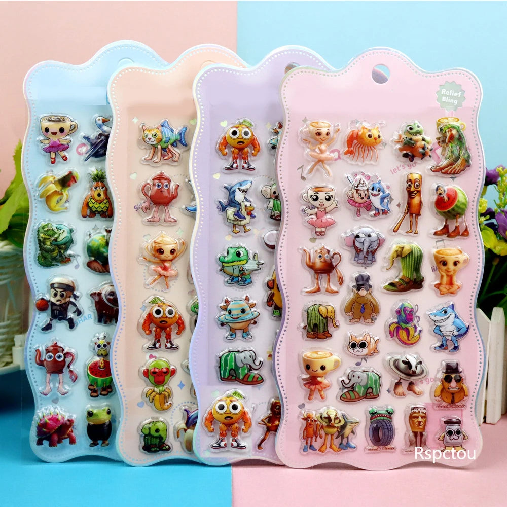 Cute Italian Brainrot Cartoon 3D Relief Stickers Funny Tung Tung Tung Sahur Bubble Decals Waterproof Decoration Sticker Toy