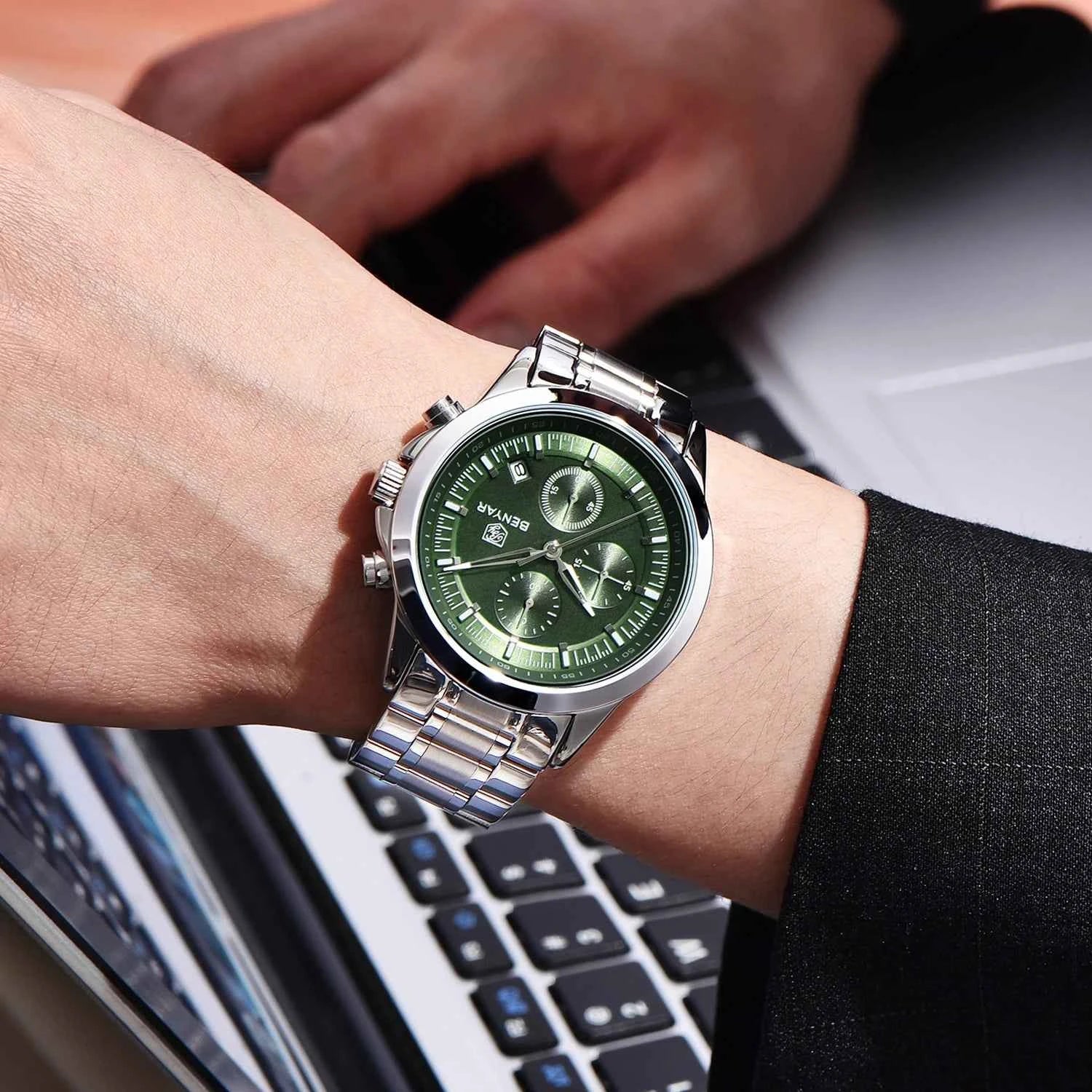 BENYAR Men's Watches Luxury Quartz Wristwatches Chronograph Watch Men Gifts Waterproof Stainless Steel Clock Reloj Hombre 2025