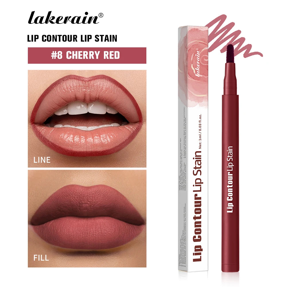 8 Cherry Red Color 2-in-1 Lip Contour Stain Pen – Long-Lasting & Waterproof