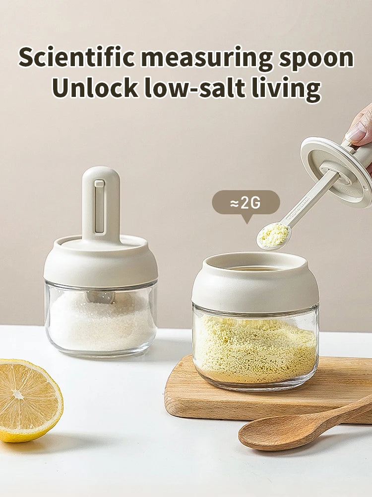 1/3 pcs Glass Seasoning Bottle With Telescopic Spoon Household Kitchen Salt Storage Box Leak Proof and Moisture-proof