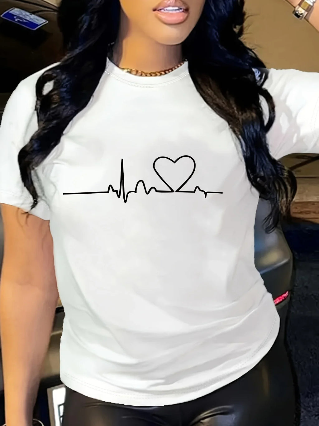 Heart Print T-shirt Short Sleeve Crew Neck Casual Summer Summer Short Sleeved Harajuku Streetwear Tops Tees Aesthetic Clothes