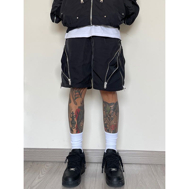 American style high street wind assault shorts men zipper design Harajuku casual tooling outdoor five-point pants summer