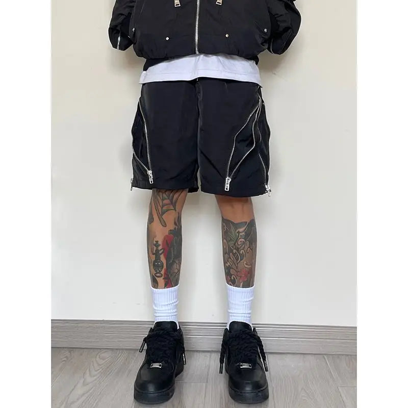 American style high street wind assault shorts men zipper design Harajuku casual tooling outdoor five-point pants summer