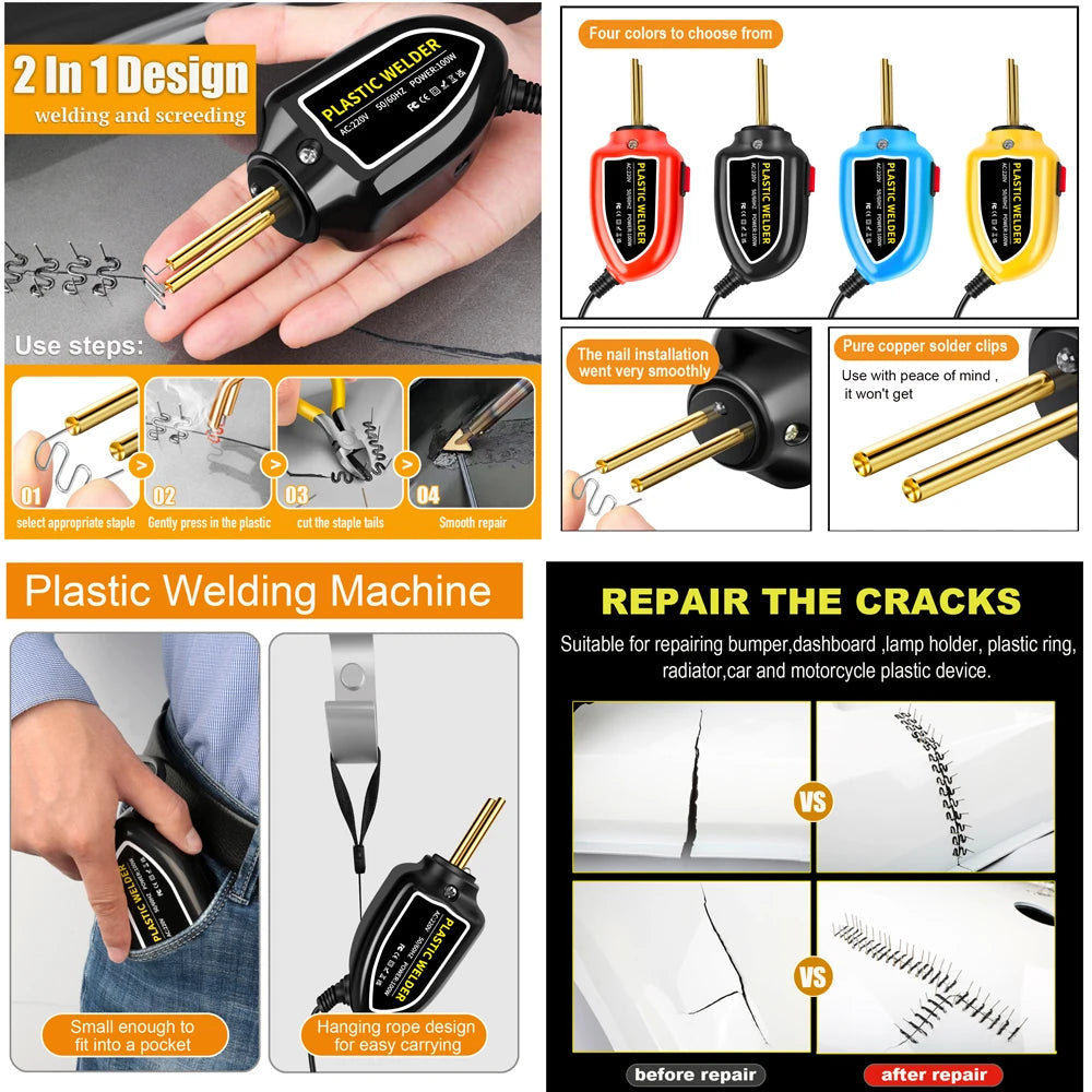 Mini 100W Plastic Welding Machine Plastic Welder Gun 200pcs Hot Stapler Bumpers Heat Gun Plastic Welder Soldering Repair Tools