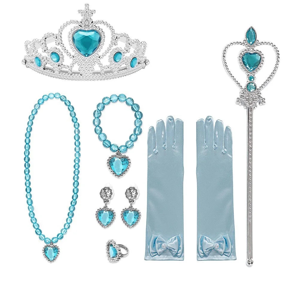 Girl Princess Costume Accessories Gloves Wand Crown Jewelry Set Princess Wig Braid Princess Dress Costume Cosplay Accessories