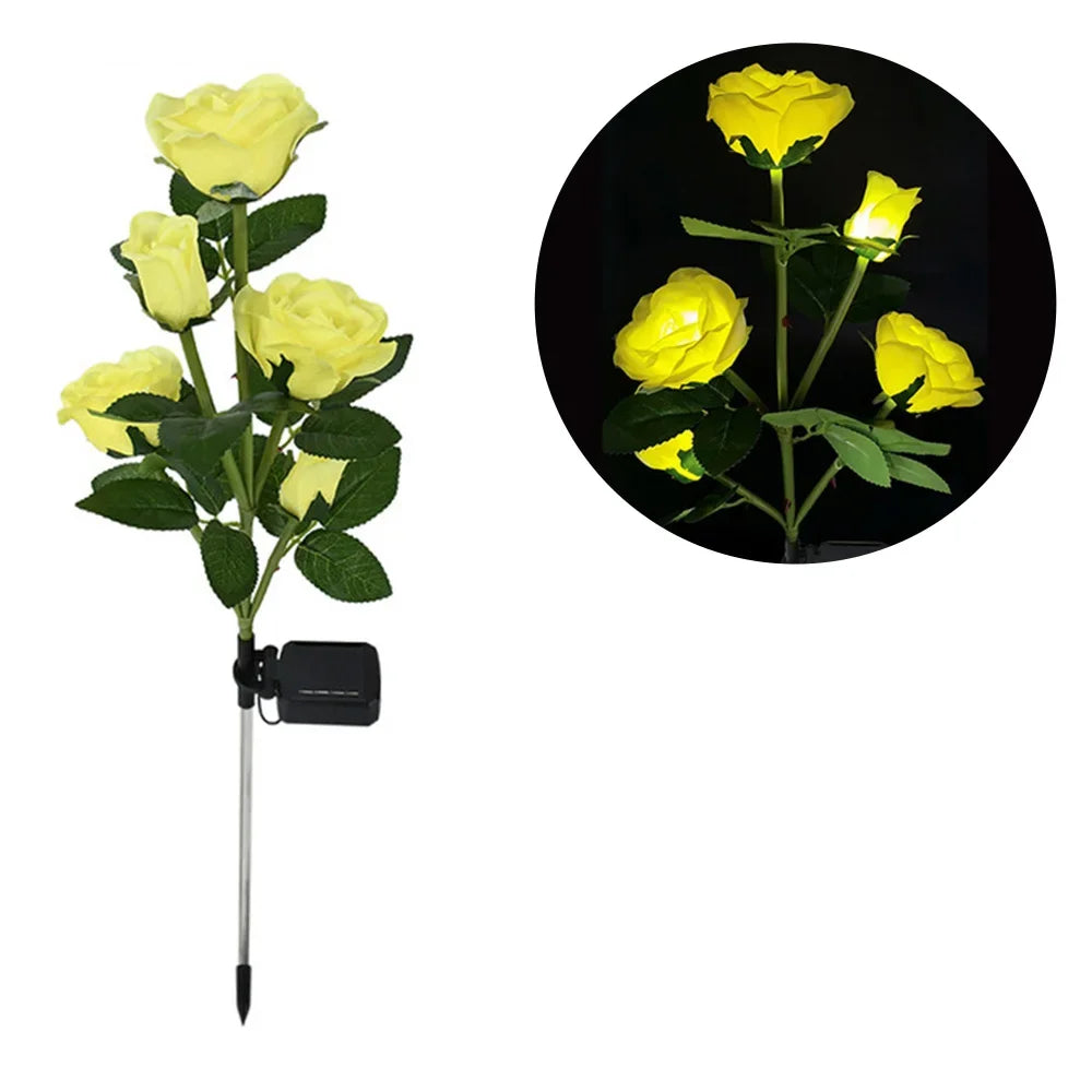 Solar Garden Lights Waterproof LED Outdoor Simulation Rose Flower Solar Light Pathway Lights for Yard Garden Backyard Decor ﻿
