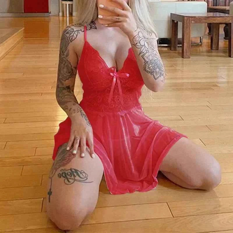 Sexy Sleepwear Women's Nightgowns Dress Through Lace Sexy Lingerie Night Dress Women Underwear Party Nightie New