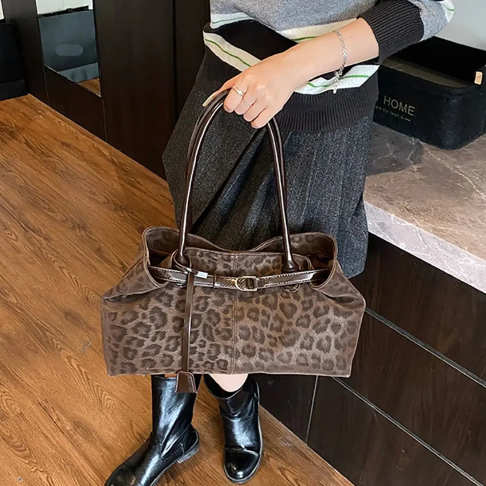 Trendy PU Leopard Print Tote Bag Large Capacity Casual Women's Shoulder Bag Versatile Underarm Bag Females Handbags Purses