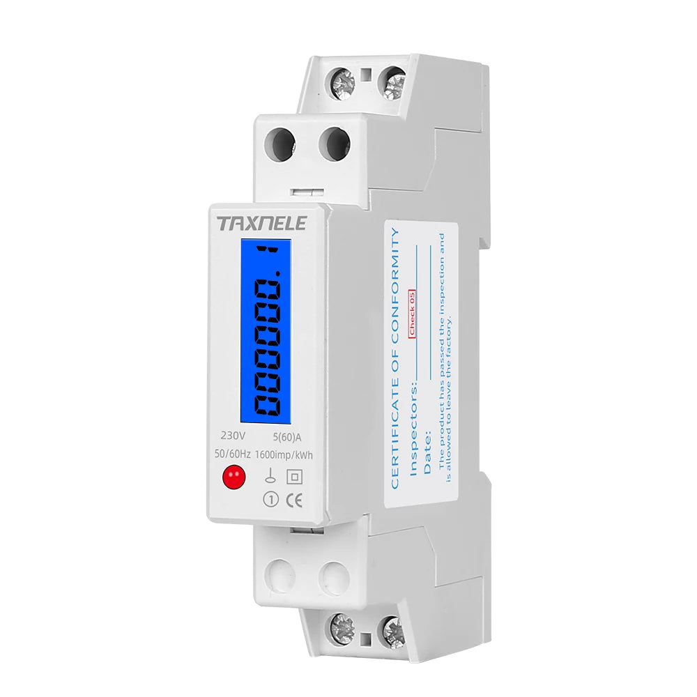 18mm Single Phase 1P 2 Wire Digital Wattmeter Power Consumption Analog Energy Meter kWh AC 230V 50Hz LCD Electric Din Rail Mount