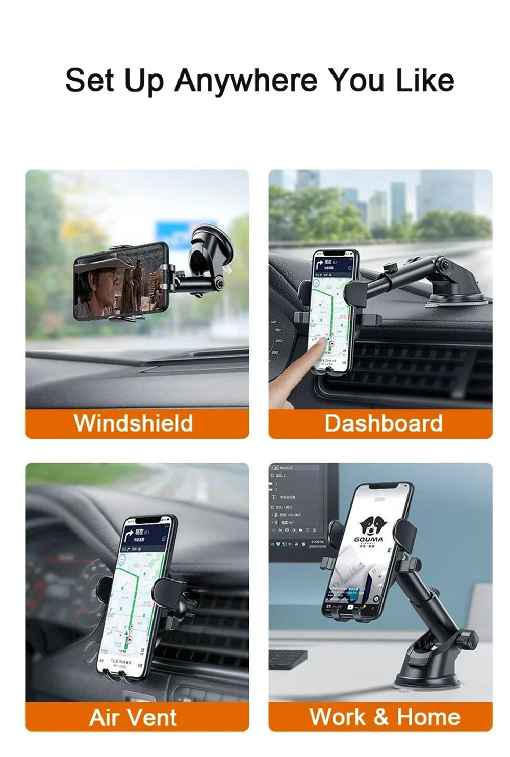 Universal Dashboard Car Phone Holder Multi-Functional 360 Rotating GPS Navigation Air Vent Mount Sucker Bracket Car Phone Mount